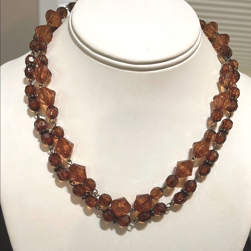 Vintage Amber Color Beaded Necklace Double strand